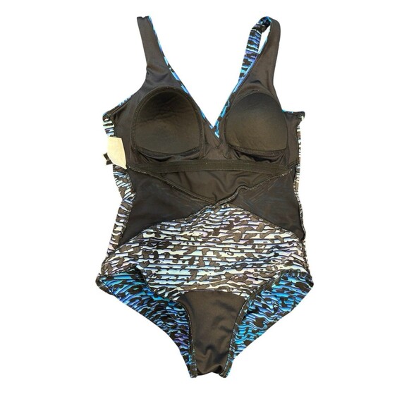 Miraclesuit Purr Fection Crossover One Piece Swimsuit Sz Small Blue Mesh Cutout - Picture 11 of 13
